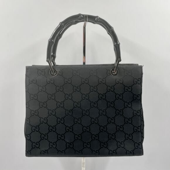 Gucci GG Bamboo Tote Bag Canvas Handbag Black Monogram Tom Ford Vintage Nylon - Picture 1 of 11